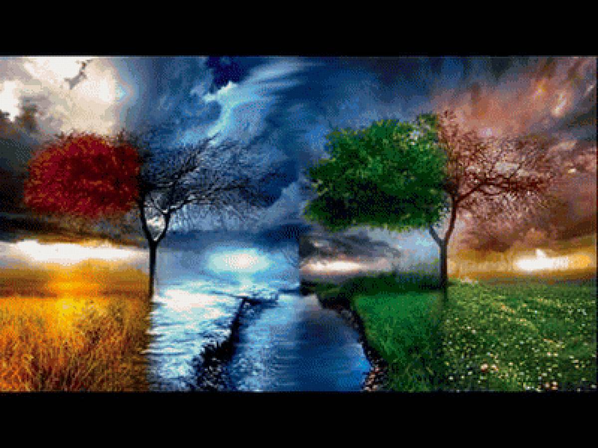 Четыре сезона - дерево, лето, весна, осень, зима - предпросмотр