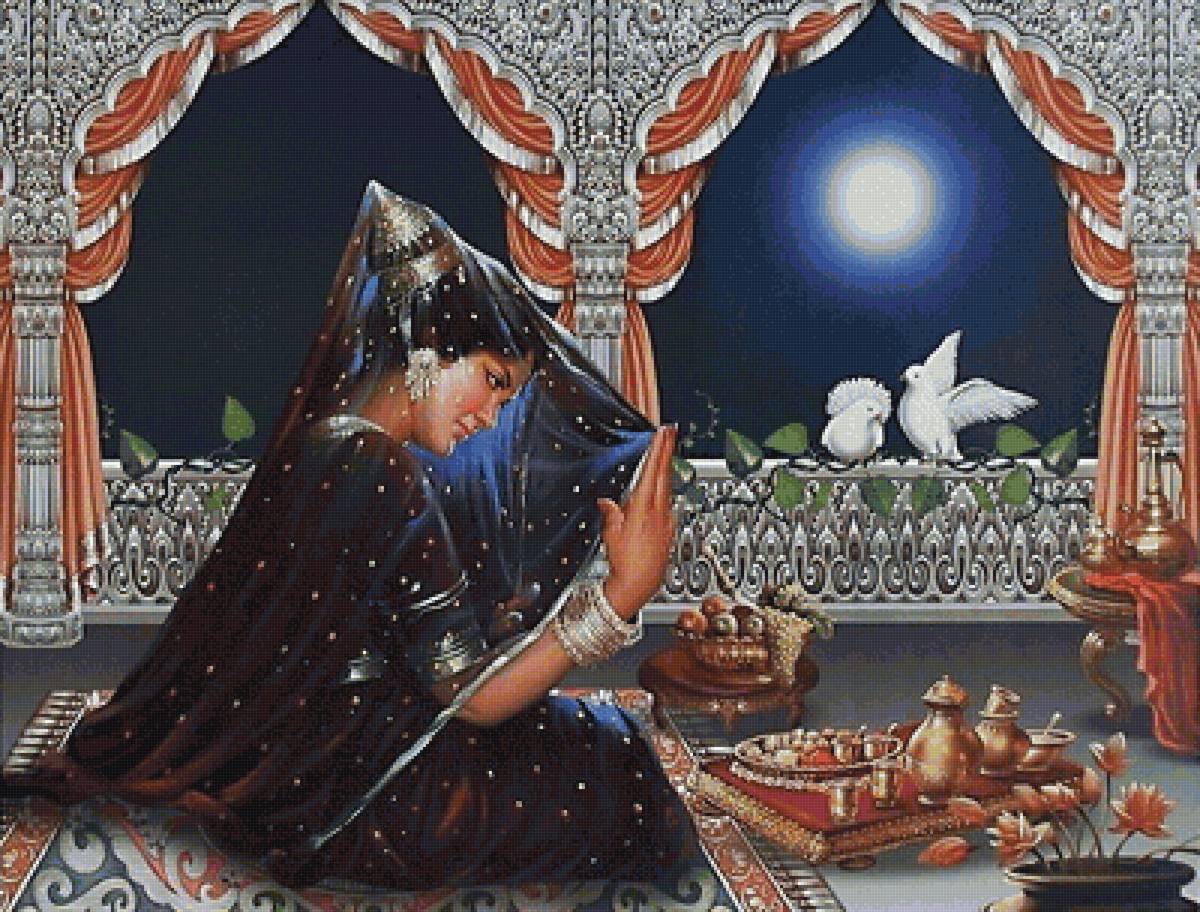 Восточная красавица - восток, восточная красавица, голуби, девушка - предпросмотр