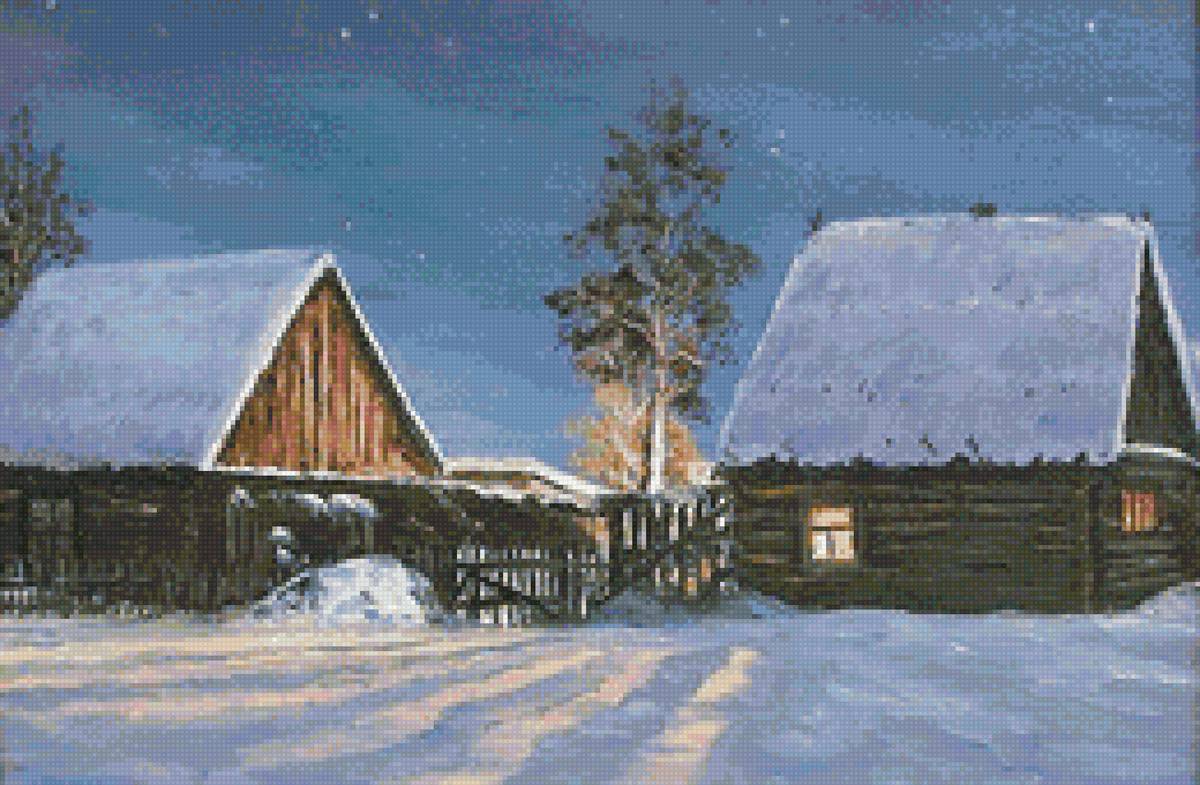 Худ. Андреев Ал-др - ночь, природа, деревня, пейзаж зима, снег - предпросмотр