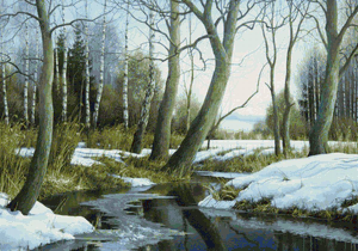 Худ. Анищенко  Весна - снег, вода, пейзаж весна, природа - предпросмотр