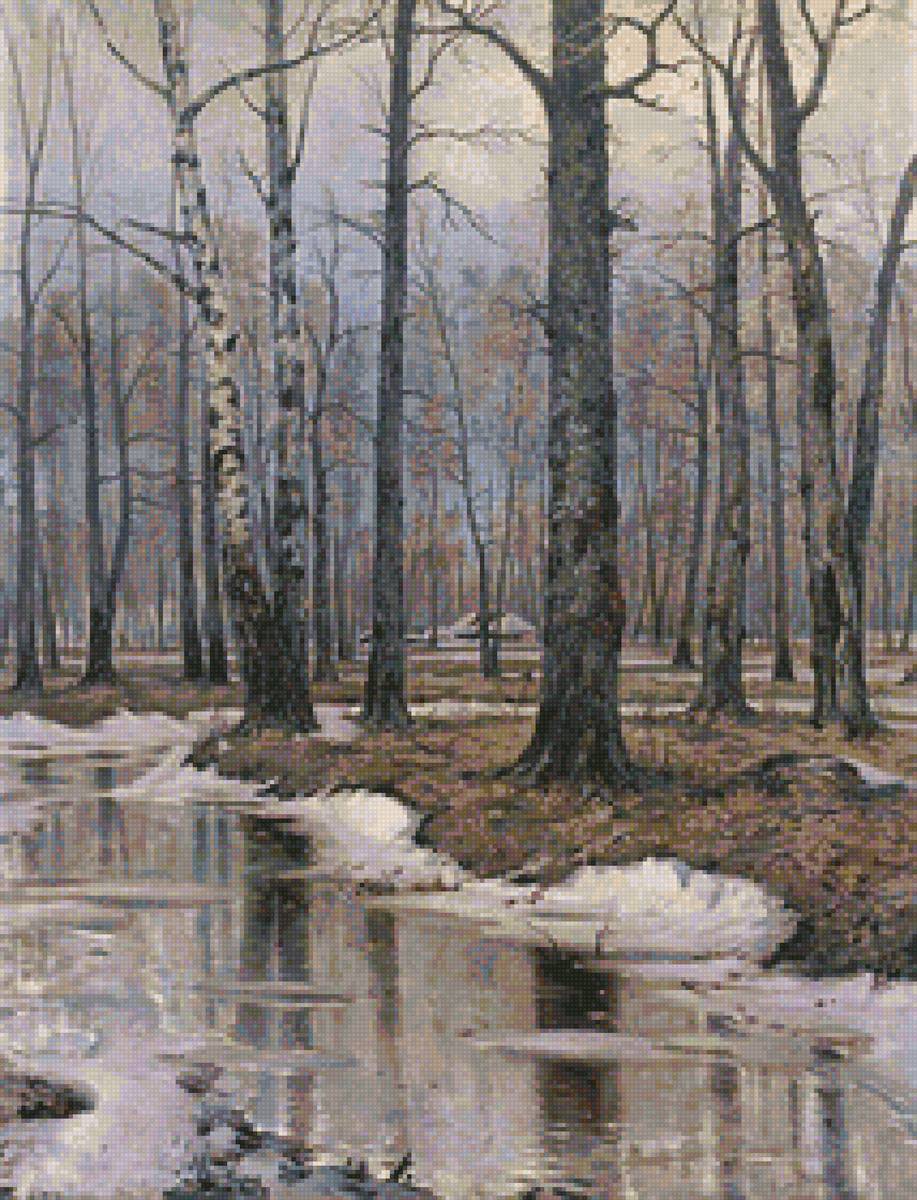 Худ. Бровар Яков Иванович - половодье, пейзаж, лес, весна - предпросмотр