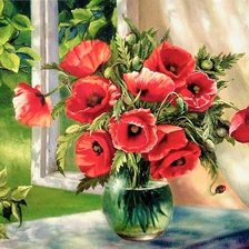 Схема вышивки «маки у окна»