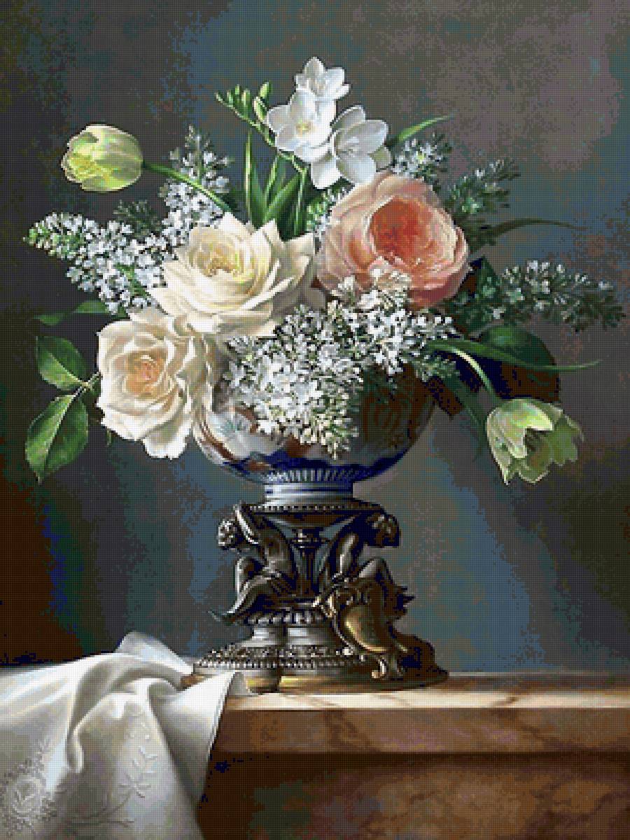 ваза с цветами - цветы, ваза, фрукты - предпросмотр