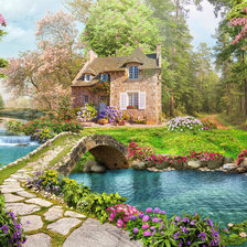 Схема вышивки «домик с мостиком»