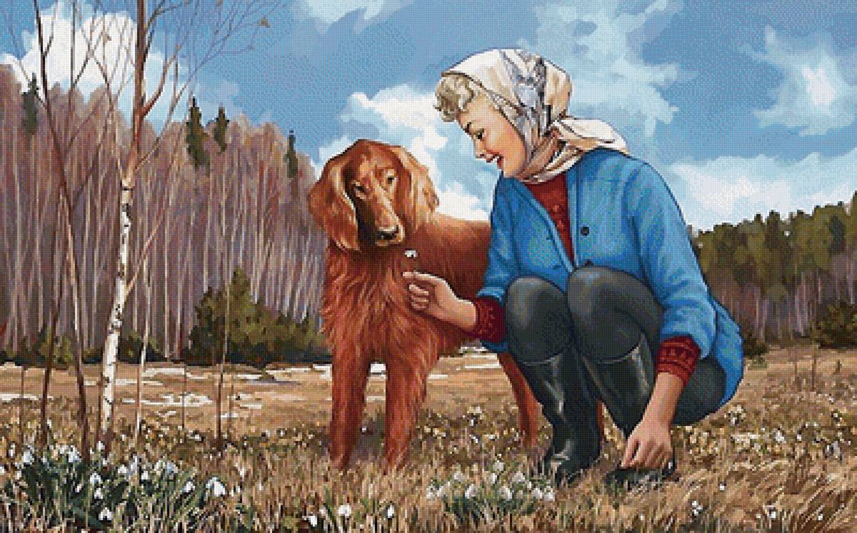 апрель . подснежники - иллюстрация петра редькина - предпросмотр