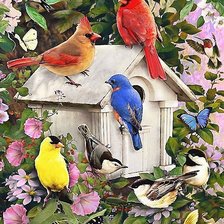 Схема вышивки «птицы и бабочки»