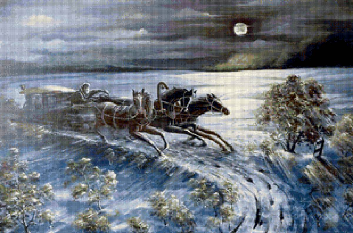 Худ. Марков В.Н. Тройка - лошади, природа, снег, тройка, пейзаж зима - предпросмотр