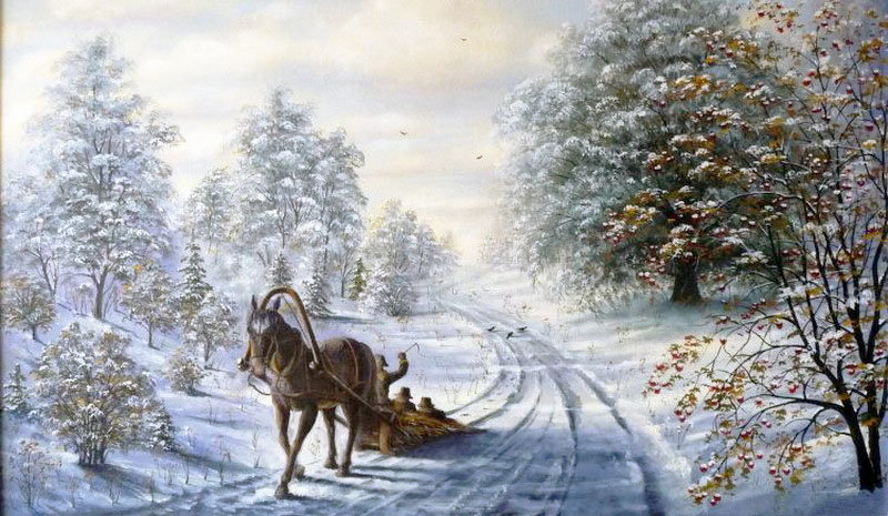 Худ. Марков В.Н. Лесные дороги) - природа, сани, снег, пейзаж зима - оригинал