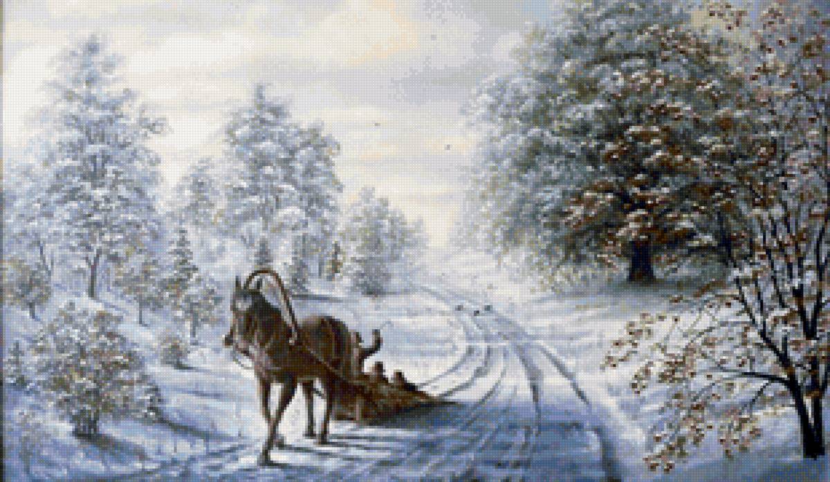 Худ. Марков В.Н. Лесные дороги) - сани, пейзаж зима, снег, природа - предпросмотр