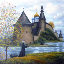 Схема вышивки «Худ. Марков В.Н. У СТЕН КРЕМЛЯ ПСКОВА»