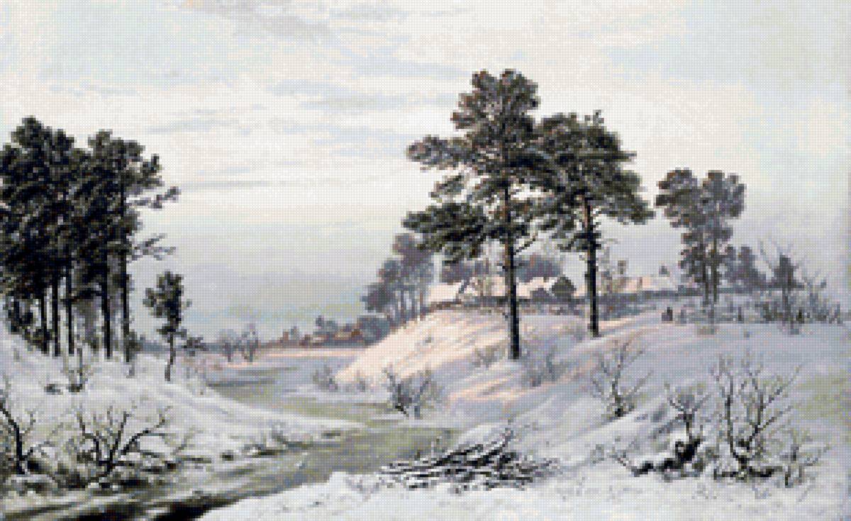 Худ. Экгорст Василий Ефимович - природа, пейзаж зима, вода, деревня - предпросмотр