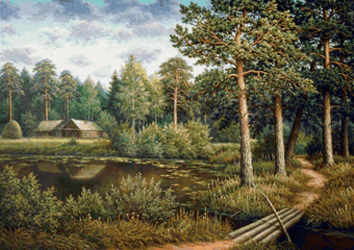 Худ. Кошелев Владислав - пейзаж лето, природа, деревня, лес - предпросмотр