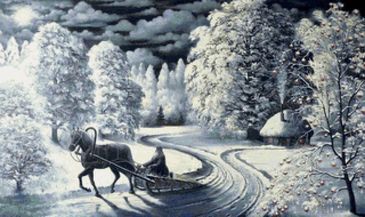 Худ. Марков В.Н. - снег, пейзаж зима, сани, лес, тзба - предпросмотр