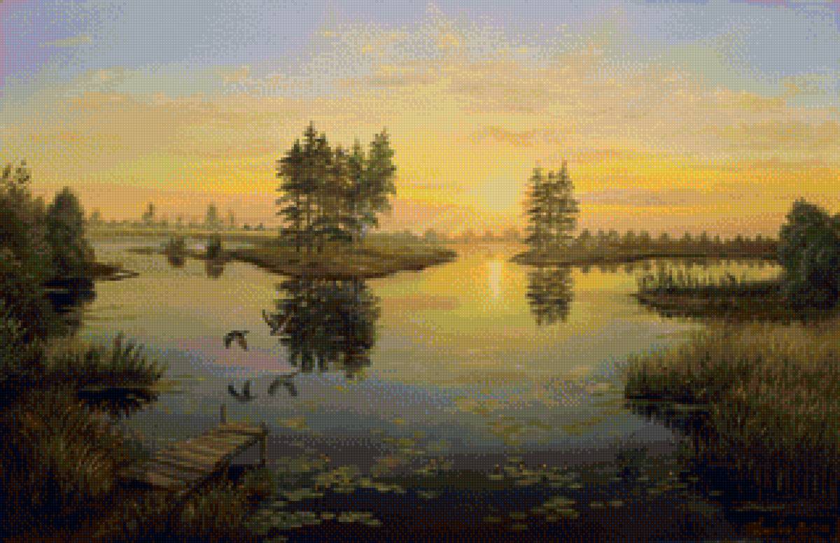 Тёплое утро - природа, утро, вода, пейзаж лето - предпросмотр