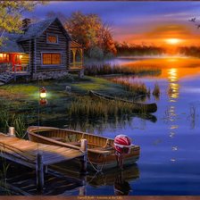 Схема вышивки «Дом на закате»