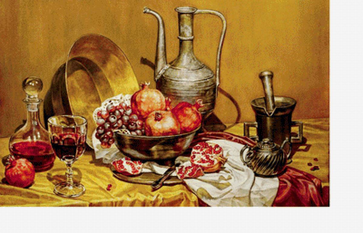 Натюрморт с гранатами - гранаты, посуда, натюрморт - предпросмотр