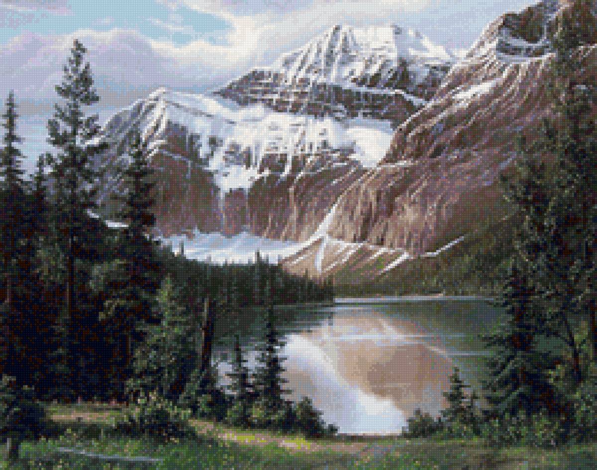 Худ. Фред Бачвитз - пейзаж зима, природа, горы, вода - предпросмотр