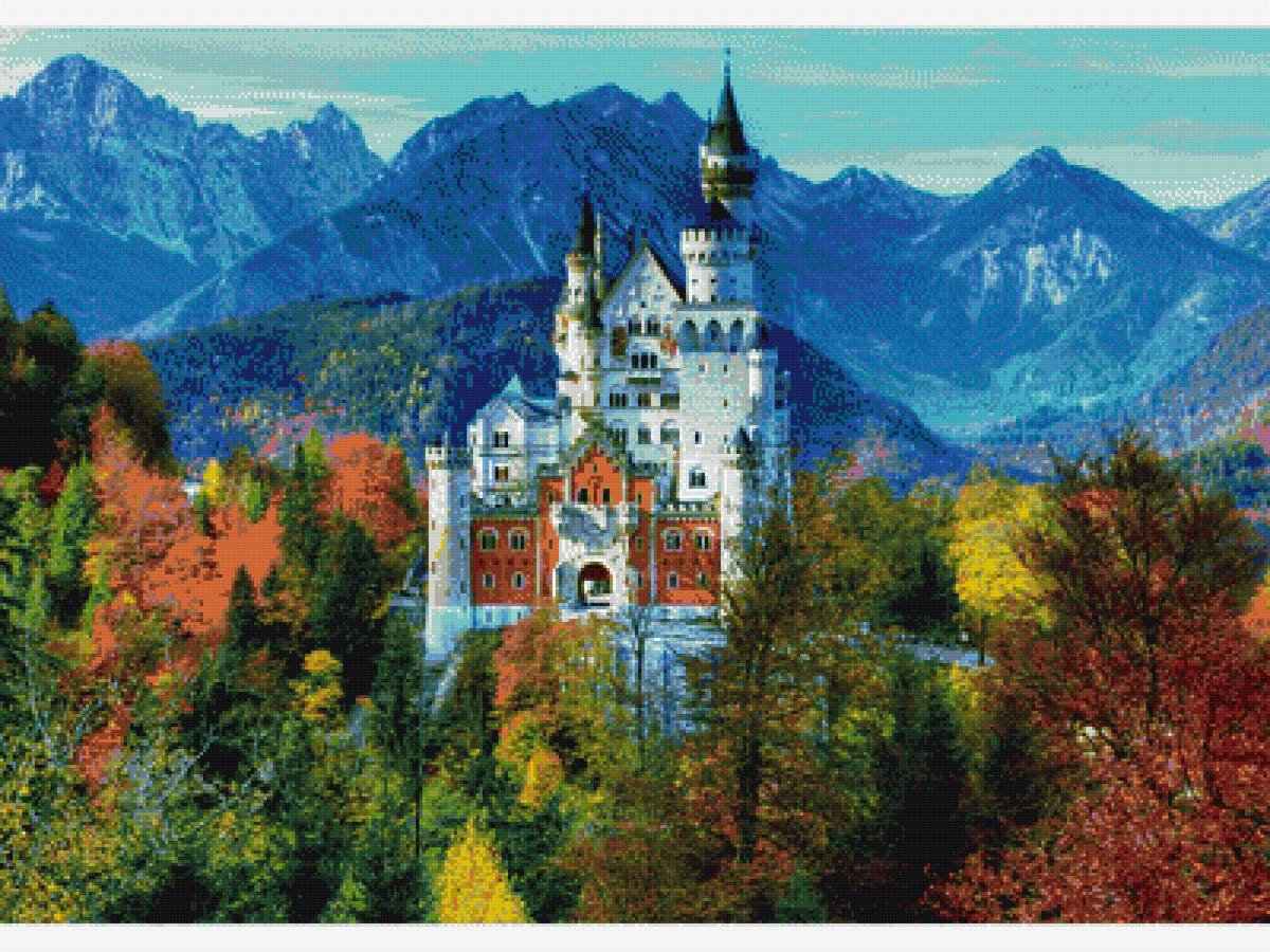 Нойшванштайн - замок в горах, замок, природа, замок на природе, пейзаж, горы - предпросмотр