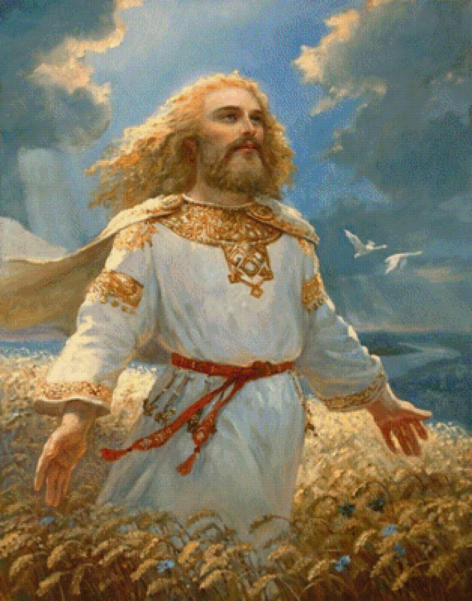 Русич - небо, цветы, поле, мужчина, облака, нива, славяне - предпросмотр