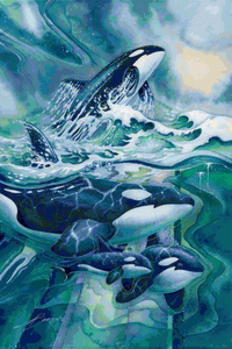 Три косатки - вода, океан, море, кит, киты - предпросмотр