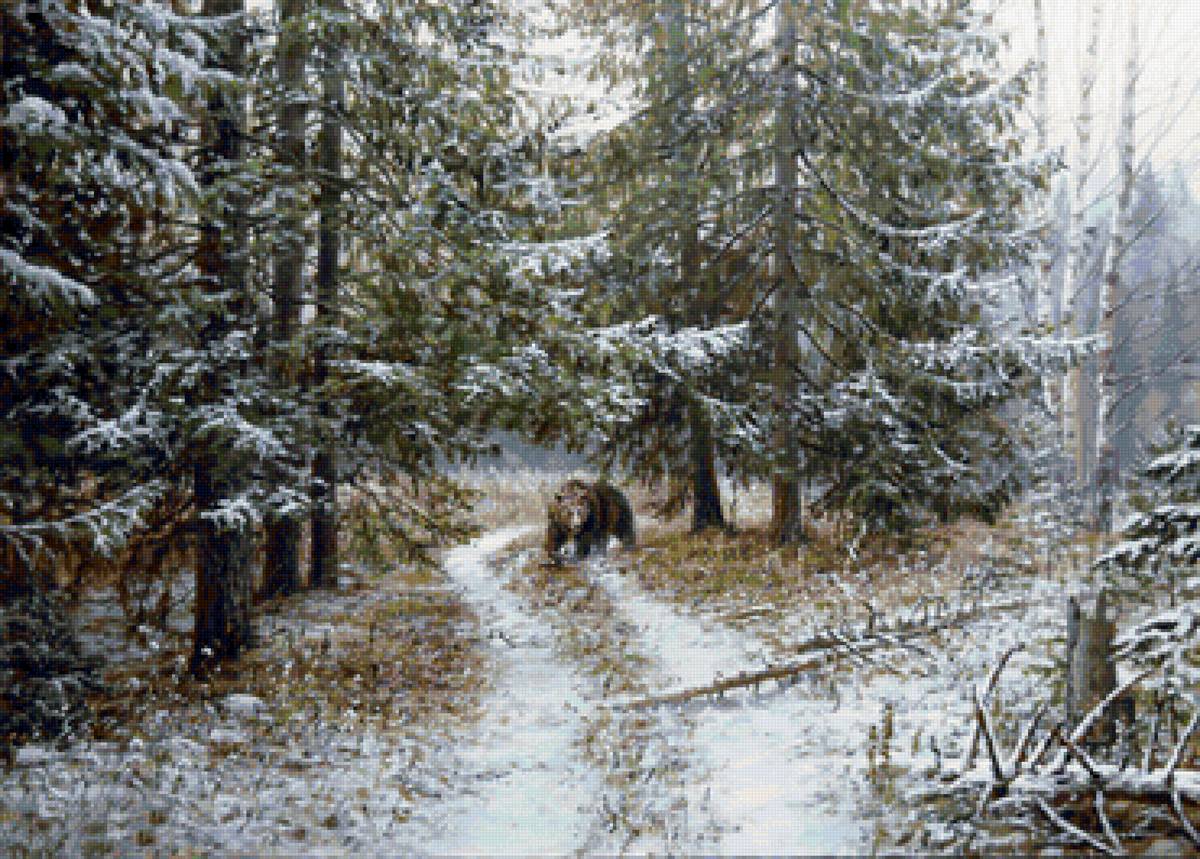 Худ. Артамонов. Осенний медведь - медведь, пейзаж зима, лес, природа - предпросмотр