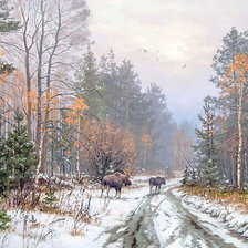 Схема вышивки «Худ. Артамонов. Ранний снег. Лоси.»