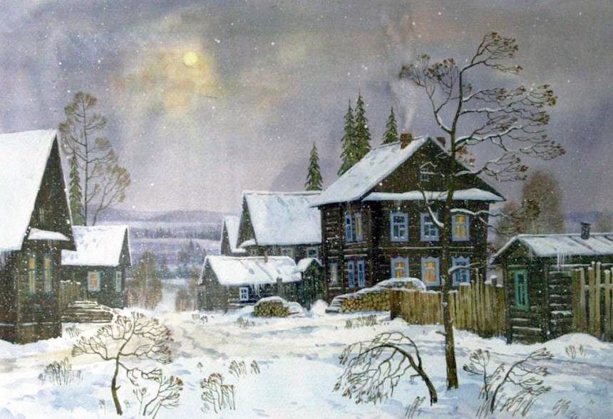 Худ. Артур Костылев - пейзаж зима, город - оригинал