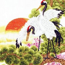 Схема вышивки «журавли на ветке сосны»
