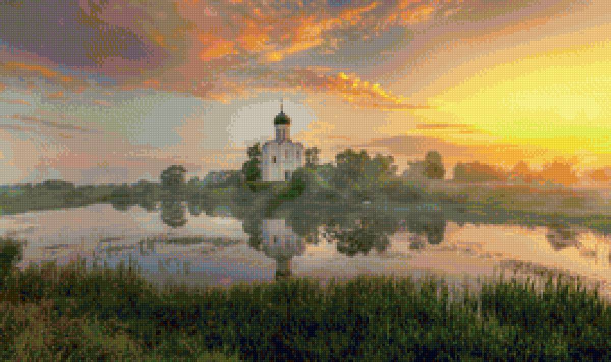 Храм Покрова на Нерли. - храм, пейзаж лето, река, природа - предпросмотр