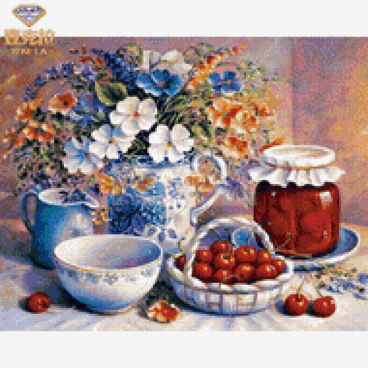 натюрмортик - цветы, ягоды, натюрморт, ваза - предпросмотр