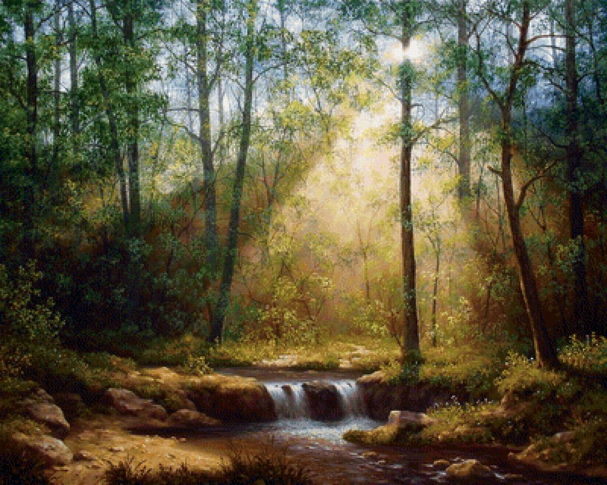 Ручей в лесу - ручей, вода, лес, деревья - предпросмотр