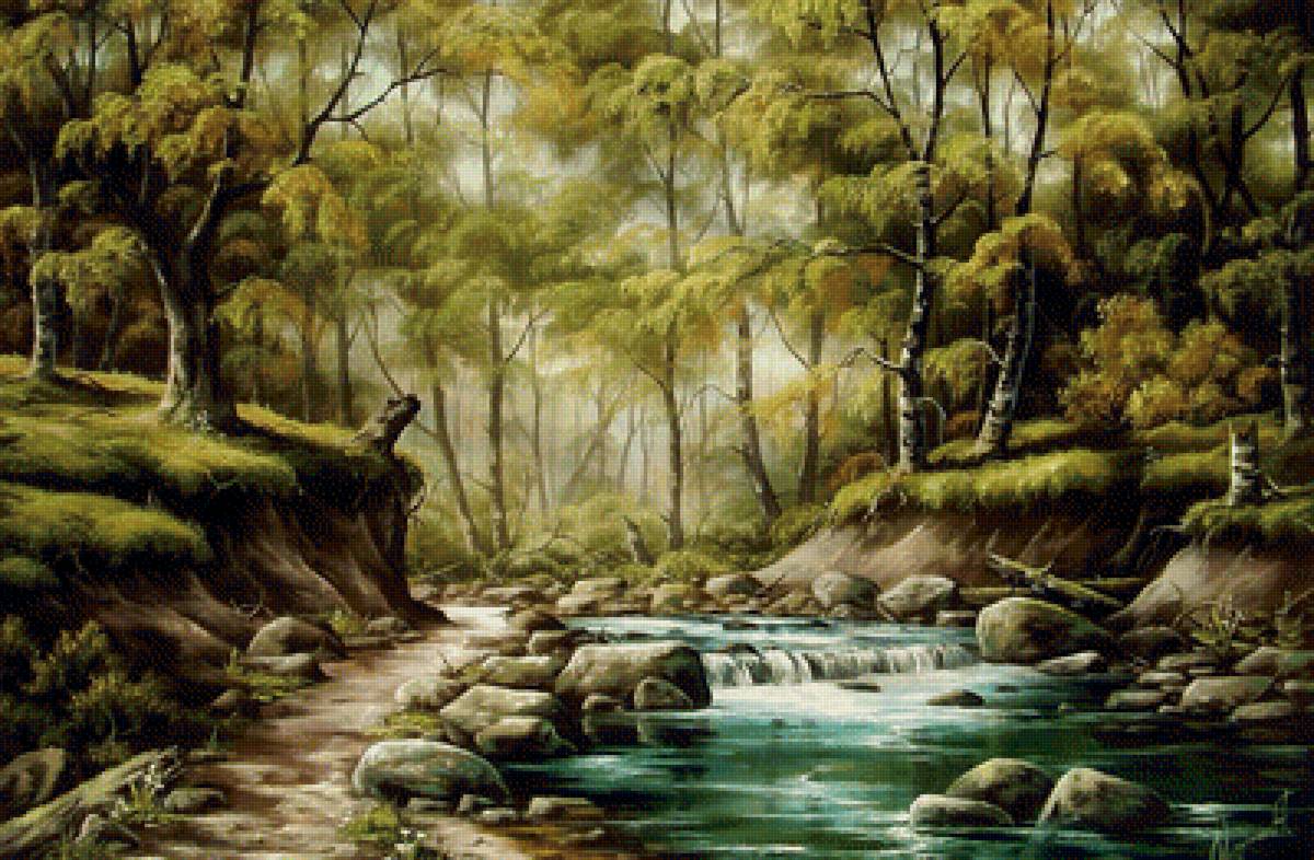 Ручей в лесу - лес, деревья, вода, ручей - предпросмотр