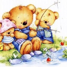 Схема вышивки «мишки на рыбаке»