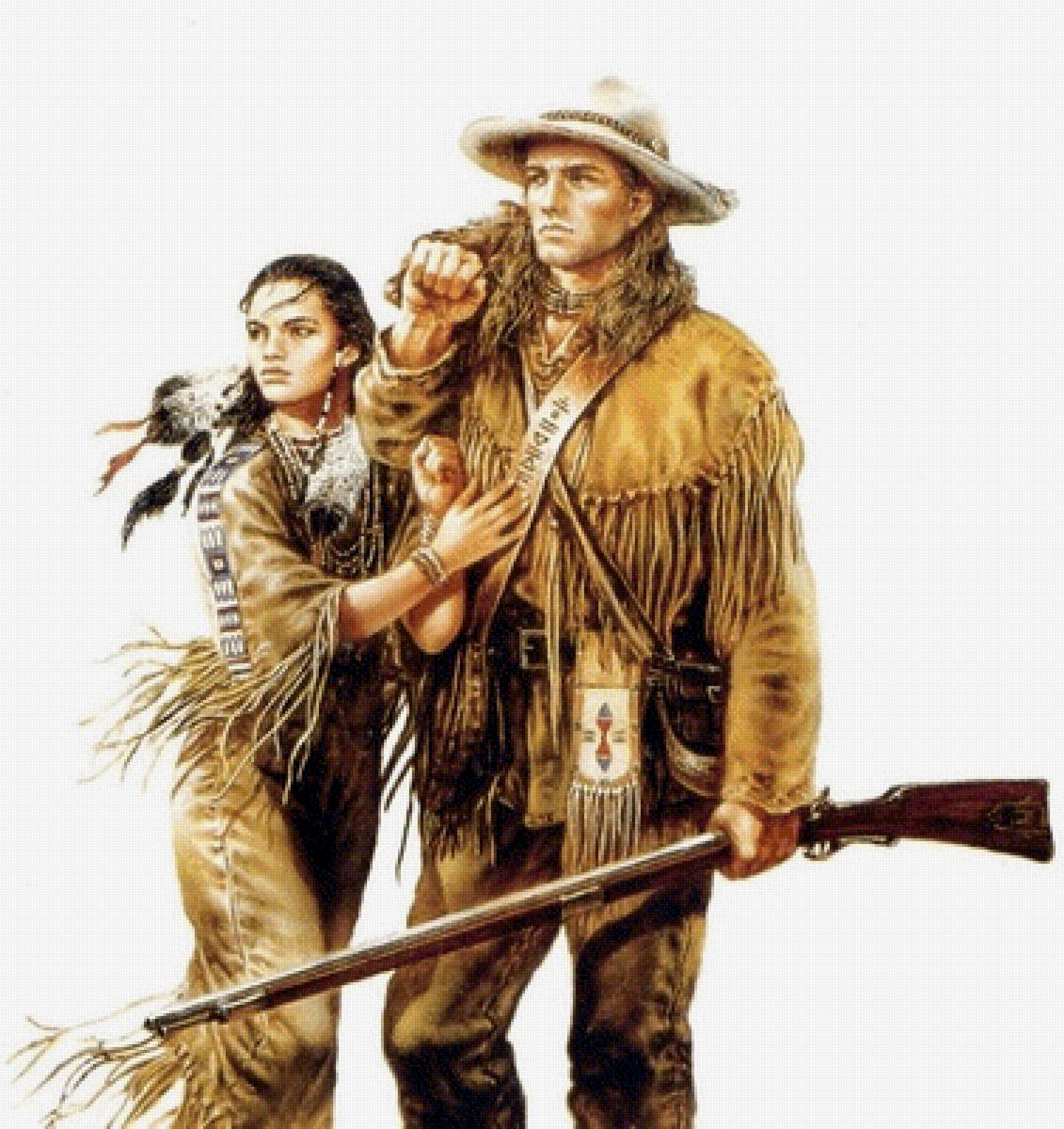 Охотник и девушка - индейская девушка, вестерн, охотник - предпросмотр