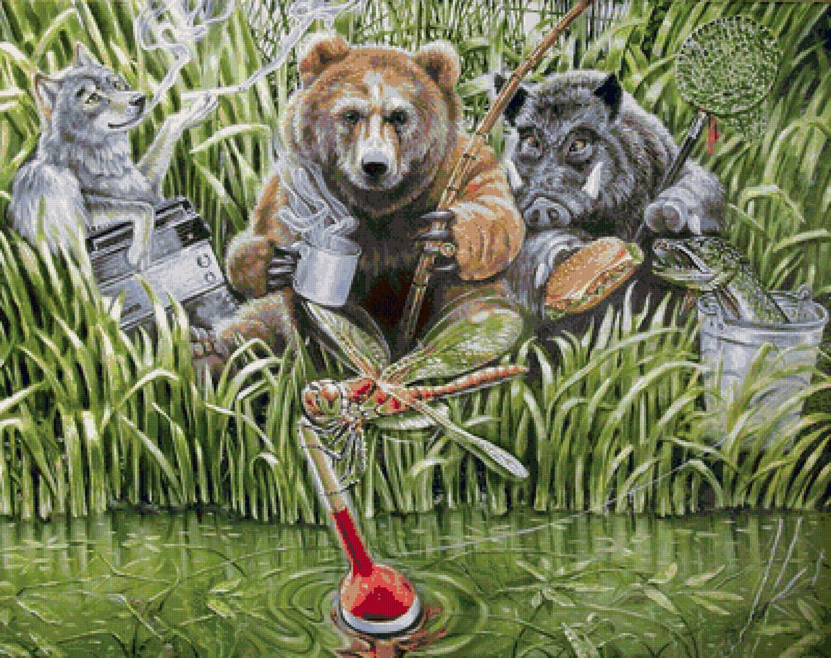 Звери на рыбалке - животные - предпросмотр