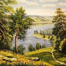 Схема вышивки «Сосны у реки»