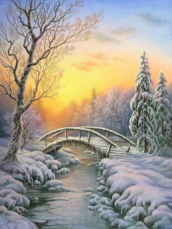 Мостик в зимнем лесу - природа, зима, мостик, снег, лес - оригинал