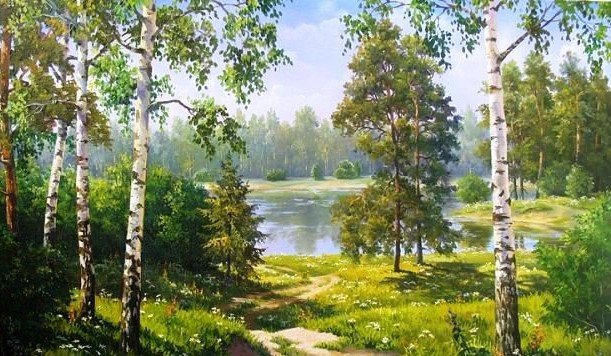 пейзаж - лето, у реки, природа - оригинал