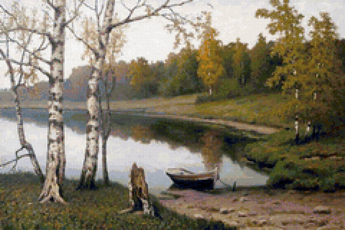 Худ. Волков Ефим Ефимович - природа, пейзаж осень, вода - предпросмотр