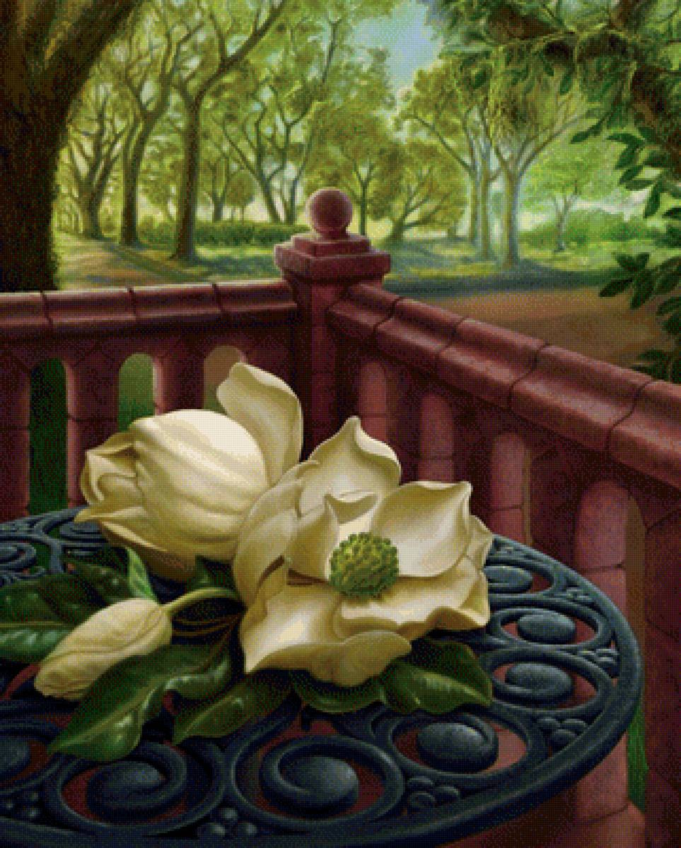 Магнолии - магнолии, цветы, столик - предпросмотр