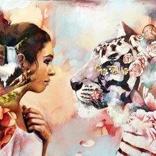Схема вышивки «Девушка и белый тигр»
