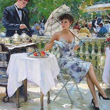 Схема вышивки «девушка за столом»