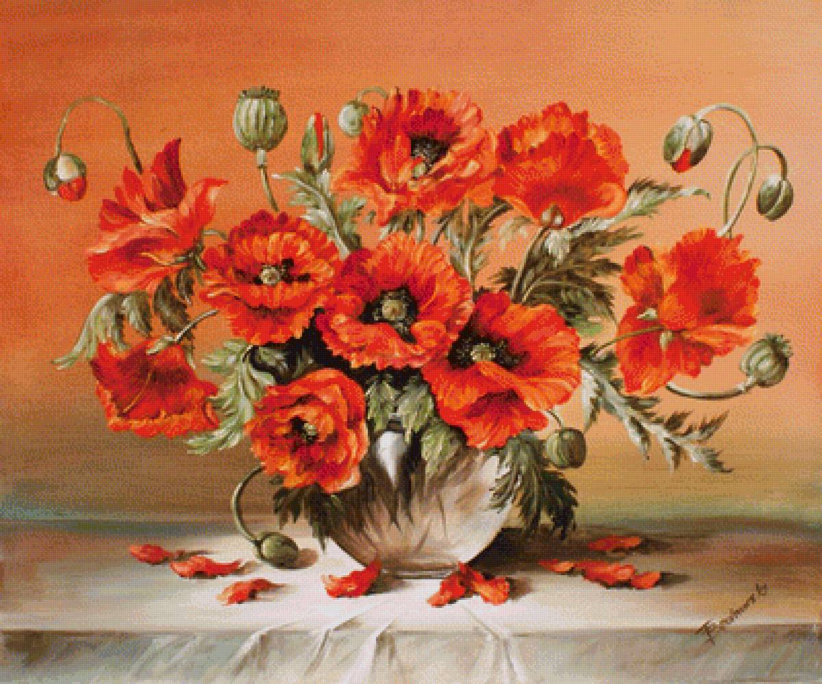 Прелестные маки - стол, ваза, цветы, маки - предпросмотр