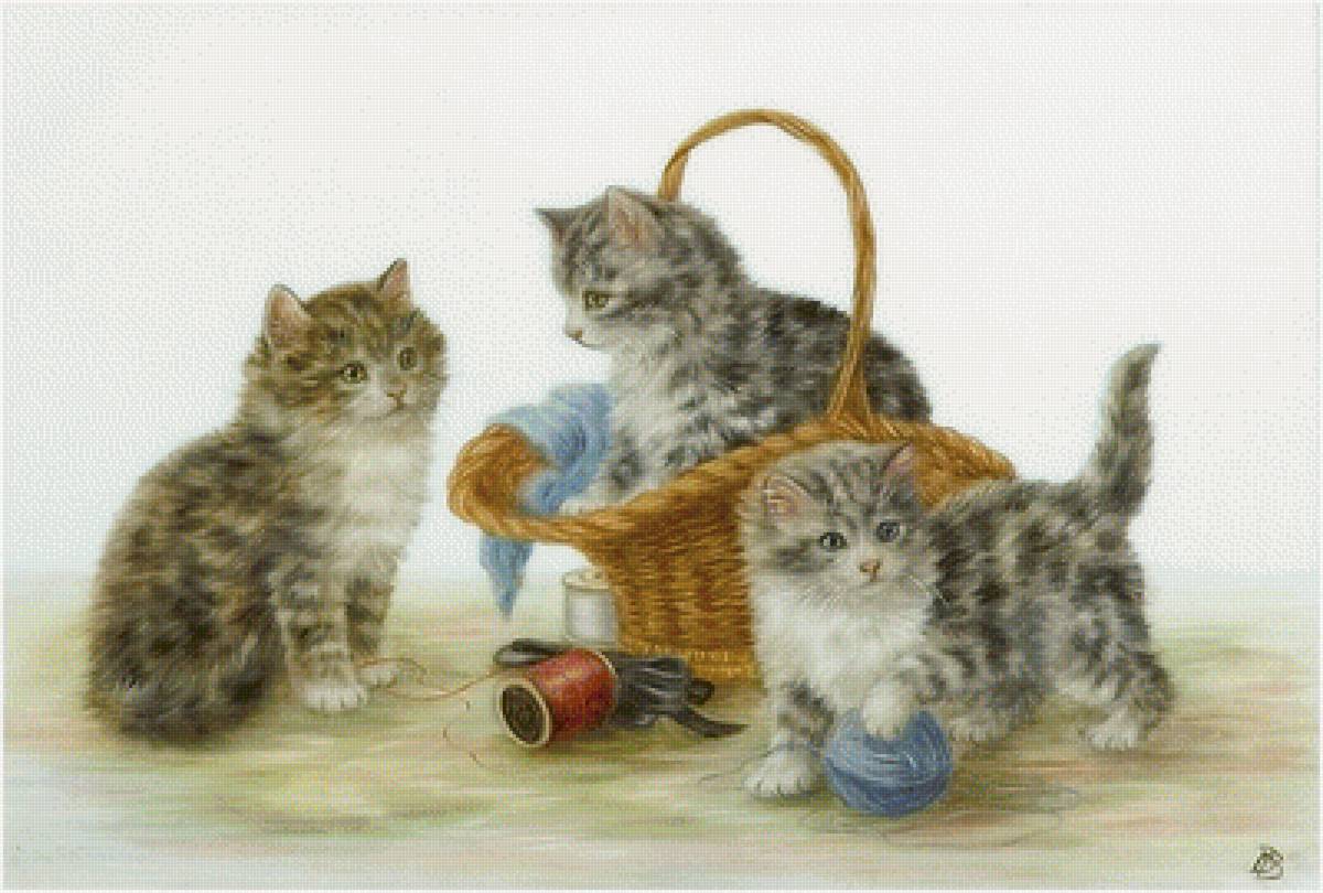 Пушистый позитив - котята, корзина, семья - предпросмотр