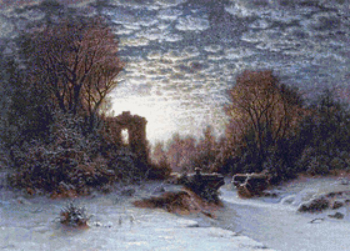 Запущенный парк - пейзаж зима, ночь, парк, природа - предпросмотр