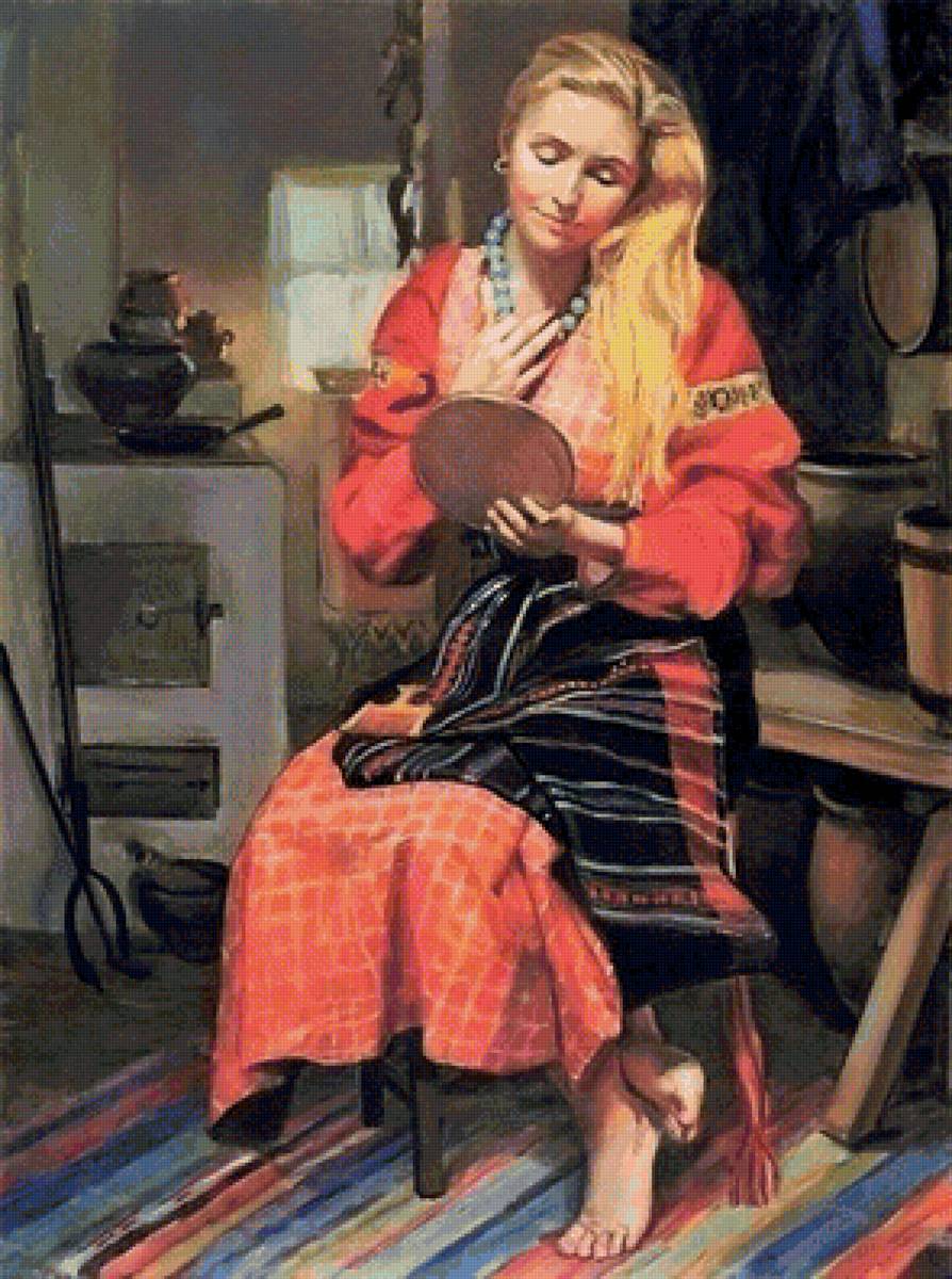 Голубые бусы - девушка, живопись, бусы - предпросмотр