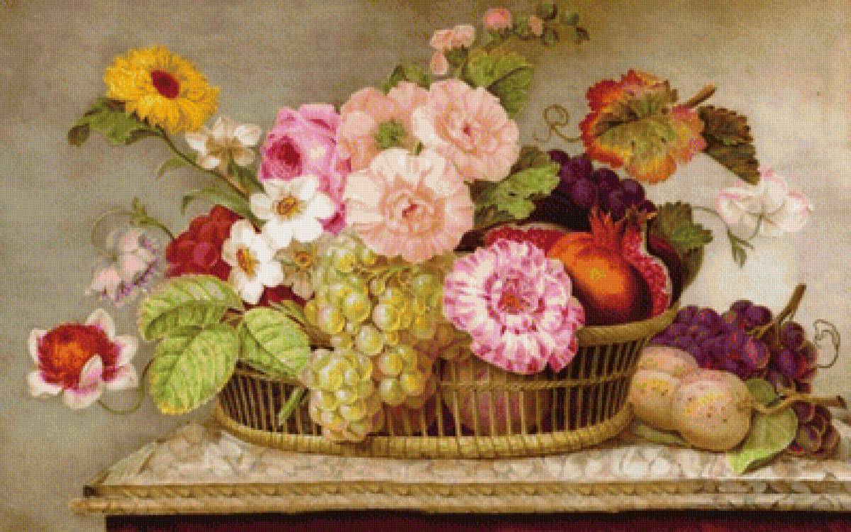 košík,kvety,ovocie - предпросмотр