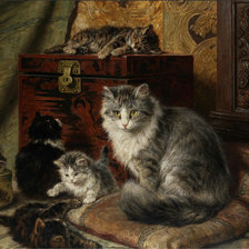 Схема вышивки «Кошачья семья»