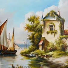 Схема вышивки «Голландский пейзаж. По картине Г.Новицкого»