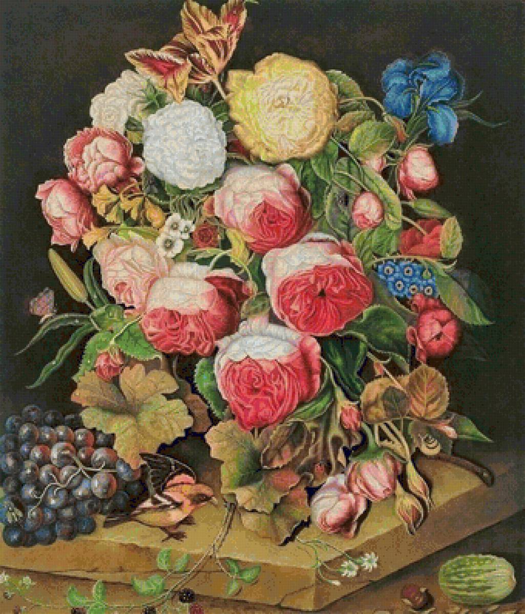 Старинный букет 2 - розы, букет, живопись, натюрморт - предпросмотр
